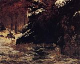 Gustave Courbet Canvas Paintings - Deer in the Snow